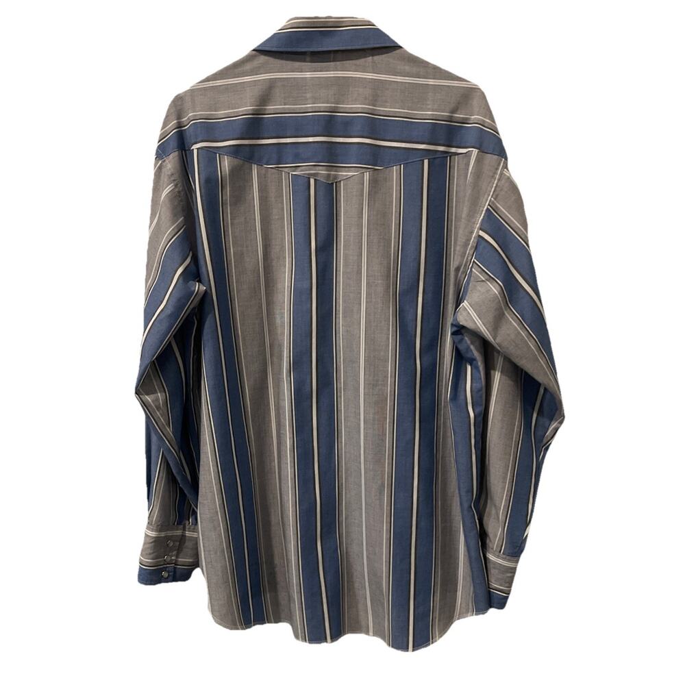 Wrangler Western Shirt Mens L-16.5-Blue Gray Pearl Snap Cowboy 90s-X Long-Vntg - Picture 3 of 11